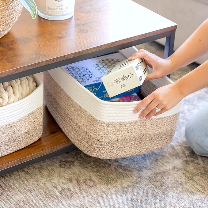 NaturalCozy Storage Baskets 16.8”x13”x7.6” Cotton Rope Woven Baskets for Organizing 3-Pack | Toy Storage Bins | Basket for Shelves, Laundry, Blanket