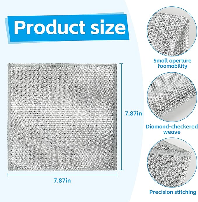 36Pack Multipurpose Wire Dishwashing Rags, Upgrade Non Scratch Wire Dishcloth, for Wet and Dry Use, Reusable Metal Scrubbing Microfiber Clean Cloths for Home/Kitchen/Stove