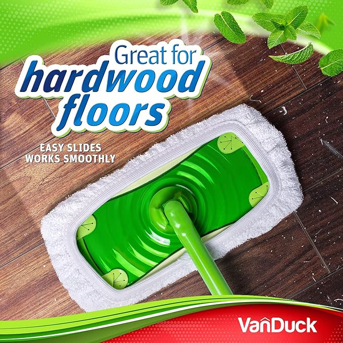 VanDuck Reusable 100% Cotton Mop Pads Compatible with Swiffer Sweeper (4-Pack), Terry Cloth Mop Covers Washable for Wet Mopping and Floor Cleaning (Handle is Not Included)