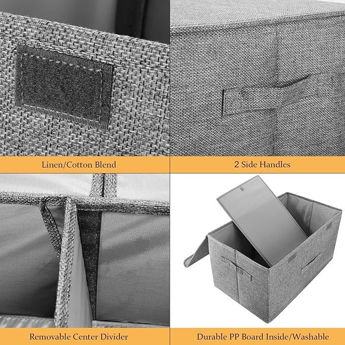2 Pack Large Storage Boxes with Lids and Handles, Coffee, Large