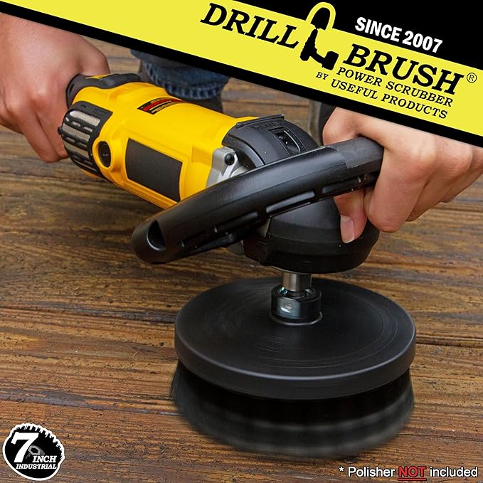 Outdoor Concrete Brush - Driveway Cleaner Scrub Brush for Rotary Polisher – 7 Inch Black Ultra Stiff with Nylon Bristles - Brick Cleaner Scrubber for Variable Speed Polisher - Concrete Floor Scrubber