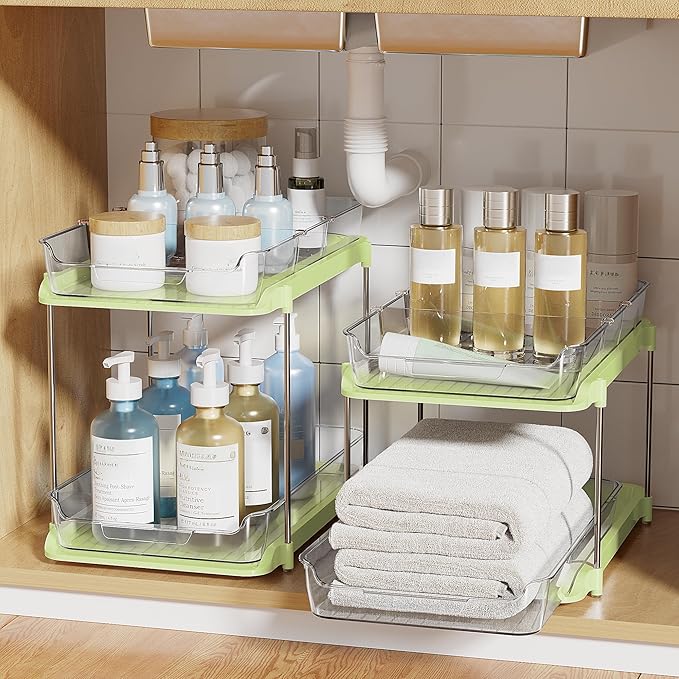 Delamu 2-Tier Multi-Purpose Bathroom Under Sink Organizers and Storage, Stackable Kitchen Pantry Organization