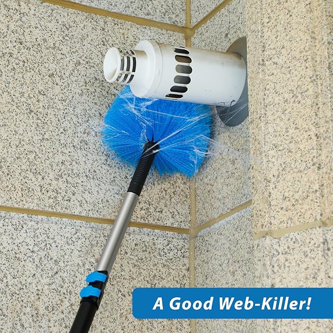 20 Feet High Reach Duster Kit with 5-12 Ft Extension Pole, Cobweb Duster with Telescoping Pole, Window Squeegee with Scrubber, Spider Web Brush