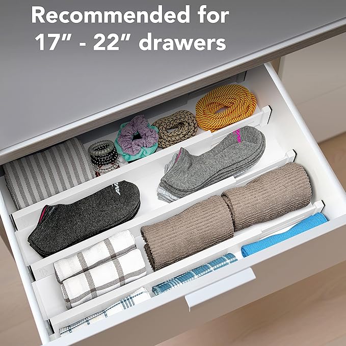Homemaid Living Bamboo Drawer Dividers, Adjustable & Expandable, 4 Pack, White
