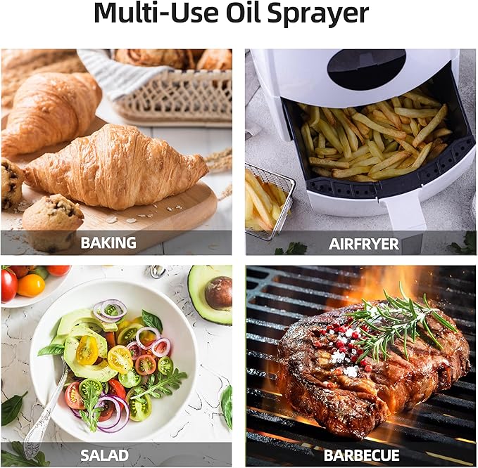 Olive Oil Dispenser, Sprayer for Cooking 2 in 1- Spray and Pour, Premium Dark Black Glass Oil Bottle, 16oz/470ml Light-Blocking Dark Oil Sprayer, for Air Fryer, BBQ, Salad