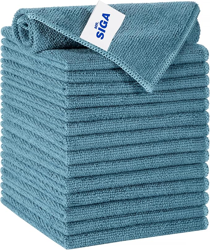MR.SIGA Microfiber Cleaning Cloth, All-Purpose Microfiber Towels, Streak Free Cleaning Rags, Pack of 15, Light Teal, Size 30 x 30 cm(11.8 x 11.8 inch)