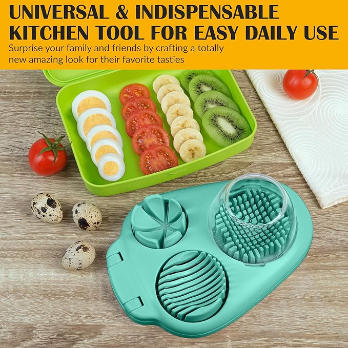 CraftyCrocodile Egg Slicer for Hard Boiled Eggs - 3 Slice Modes Egg Cutter, Heavy Duty, Stainless Steel Dicer - Kitchen Chopper Tool for Strawberry, Mushroom, Grape, Cherry Tomato - Mint Green