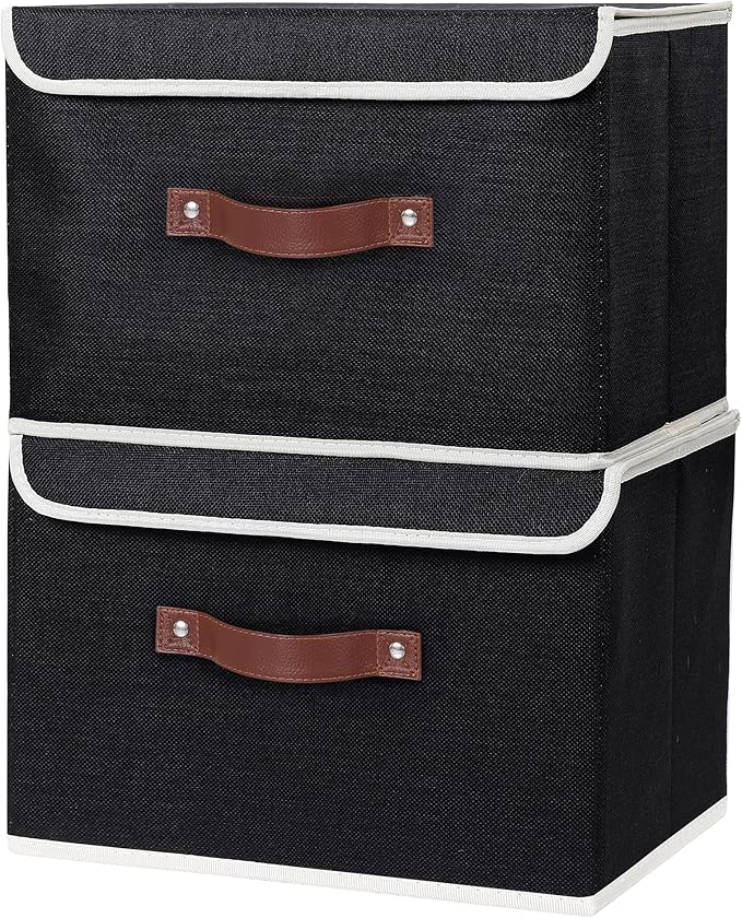 ANMINY 4 Storage Bins with Lid - Large Black