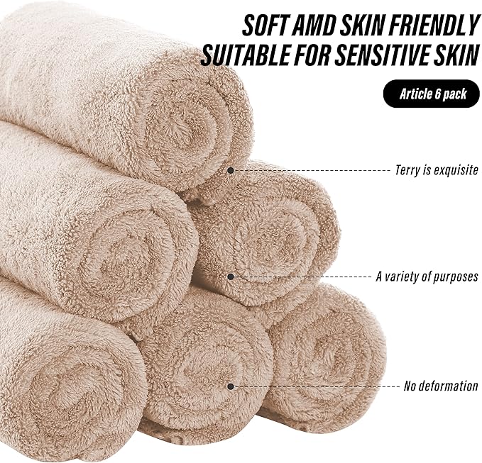 MOONQUEEN 6 Pack Premium Hand Towels - Quick Drying - Microfiber Coral Velvet Highly Absorbent Towels - Multipurpose Use as Hotel, Bathroom, Shower, Spa, Hand Towel 16 x 28 inches (Brown)