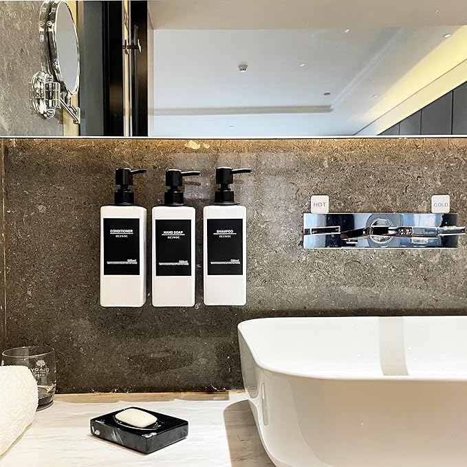 Shampoo Dispenser for Shower Wall, Shampoo and Conditioner Dispenser with 16 Waterproof Labels, No Drill Shower Soap Dispenser Bathroom, Shower Soap Dispenser Wall Mounted 3 Chamber, 17oz,White