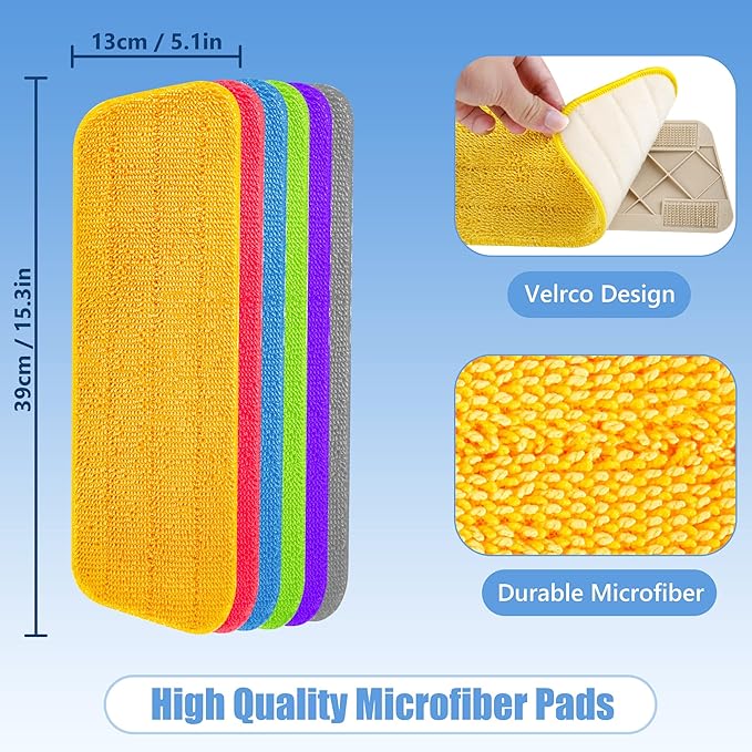 HOMTOYOU Reusable Mop Pads for Swiffer PowerMop: 6 Pack Microfiber Pad Refills for Multi-Surface Floor Cleaning - Machine Washable Replacement Sweeping Cloths for 13 ''-15 '' Spray Mop Colorful