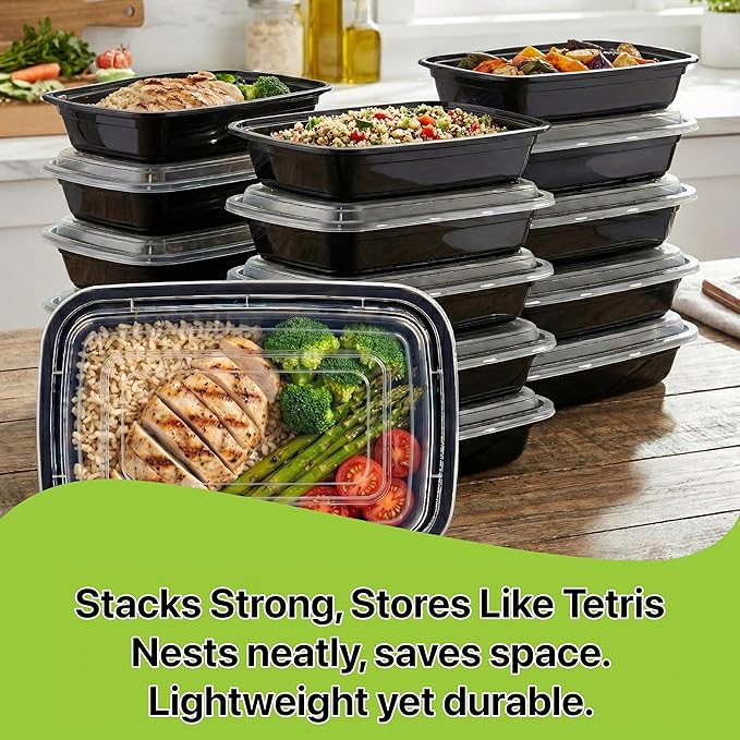 Meal Prep Containers [150 Set] x [28 oz] with Lids, 1 compartment, Stackable, Reusable, Leakproof, Food Safe, Microwave, Freezer & Dishwasher Safe for Food Prep Storage Bento (150 Set, 28 oz)
