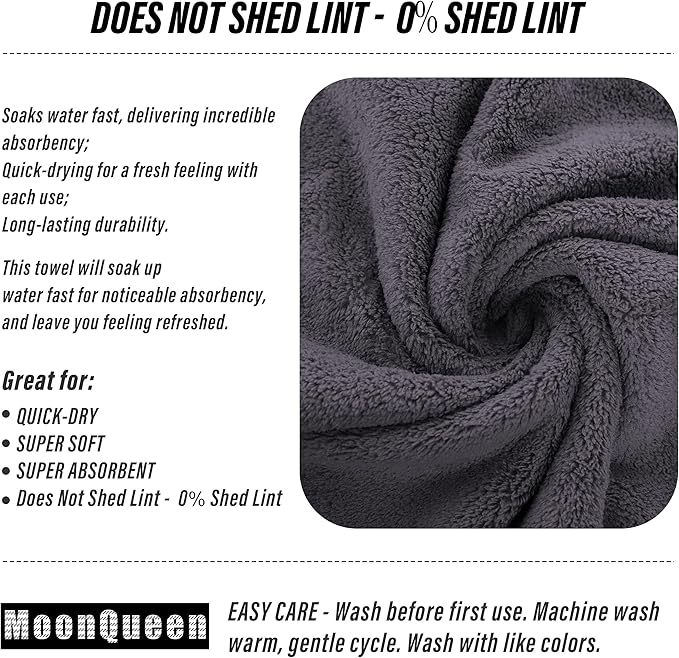 MOONQUEEN 18 Pack Premium Hand Towels - Quick Drying - Microfiber Coral Velvet Highly Absorbent Towels - Multipurpose Use as Hotel, Bathroom, Shower, Spa, Hand Towel 16 x 28 inches (Gray)