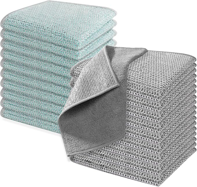 Jeymei 20Counts Multipurpose Wire Dishwashing Rag,Non Scratch Wire Dishcloth,Microfiber Miracle Cleaning Cloth with Mesh,Dual-Sided Steel Mesh Cloth for Pot,Metal Scrubber for Washing Dishes,Grey&Blue