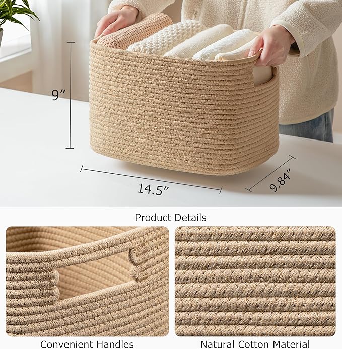 4 Pack Storage Baskets for Organizing, Shelf Baskets with Handles, Brown