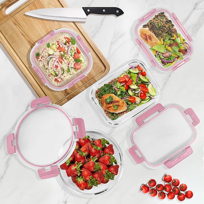 Sorbus 16pc Glass Meal Prep Containers Set – 8 Round 32oz Containers with Airtight Lids – Freezer, Dishwasher, Oven Safe – Reusable Food Storage Bowls