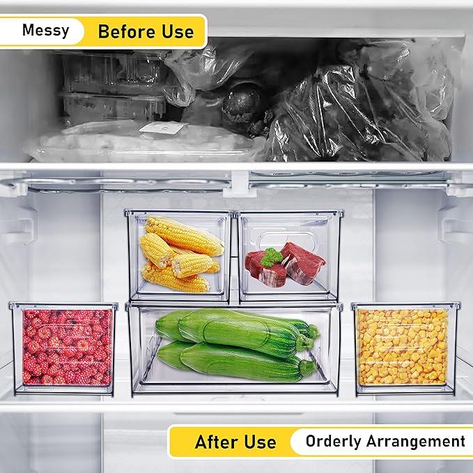 2 Pack Refrigerator Bins - Stackable Organizer Set (Clear)