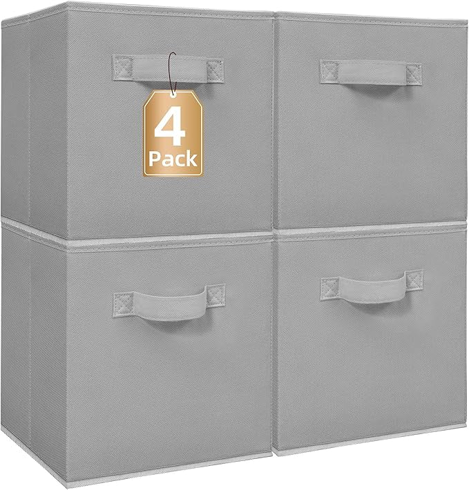 STORAGE MANIAC Storage Cubes, 11 Inch Collapsible Storage Bins with Handles, 4 Pack Fabric Foldable Bins for Organization