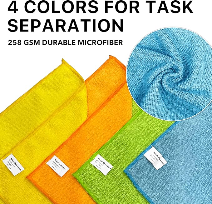 Simple Houseware Microfiber Cleaning Cloth 50 Pack, 12" x 16", 4 Colors