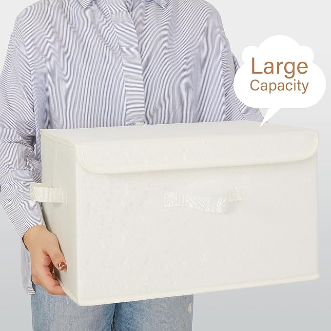 GRANNY SAYS Storage Bins with Lids, Fabric Storage Boxes, Closet Organizers and Storage, Storage Baskets for Shelves, Toy Box, Ivory White, 2-Pack