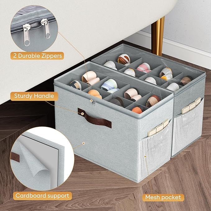 Budding Joy 2 Pack Shoe Organizer for Closet, Clear Foldable Shoe Storage Containers Adjustable Dividers Fits 16 Pairs