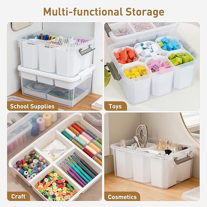Citylife 17 QT Plastic Storage Bins Clear Storage Box with Lids Multipurpose Stackable Storage Containers for Organizing Tool, Craft, Crayon, 2 Packs