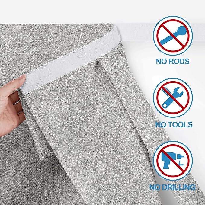 RYB HOME Linen Blended French Door Window Curtains, Room Darkening Tricia Door Shades Blinds Portable for Patio/Office/Classroom Privacy, W 26 x L 72 inch, 1 Panel, Grey