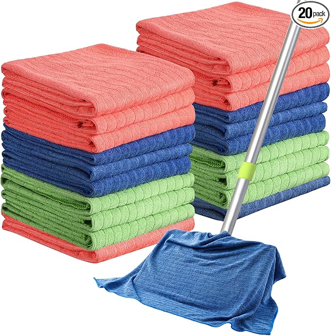 Nuanchu 20 Pieces Extra Large Microfiber Cleaning Cloth Rags Towels Bulk 20 x 28 Inch Washable Microfiber Reusable Car Drying Towel for Home Cleaning Car Wash Pet Drying, Red, Green, Blue