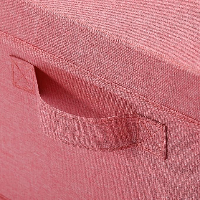 Linen Foldable Storage Bins with Lids, 2 Pack, Pink