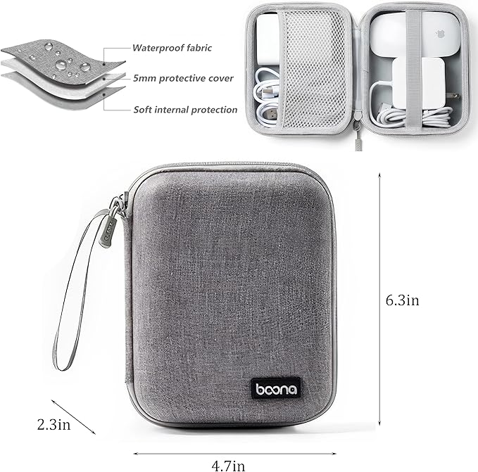 Small Travel Carrying Storage Case, 4.4"x4.4" Charger Organizer, Pouch compatible with MacBook Power Adapter, Laptop Accessories Cables, Cords, USB Drives, Earphones