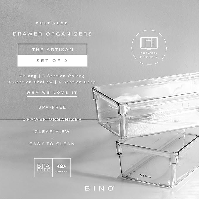 Oblong Plastic Drawer Organizer Bin, 2-Pack, THE ARTISAN COLLECTION