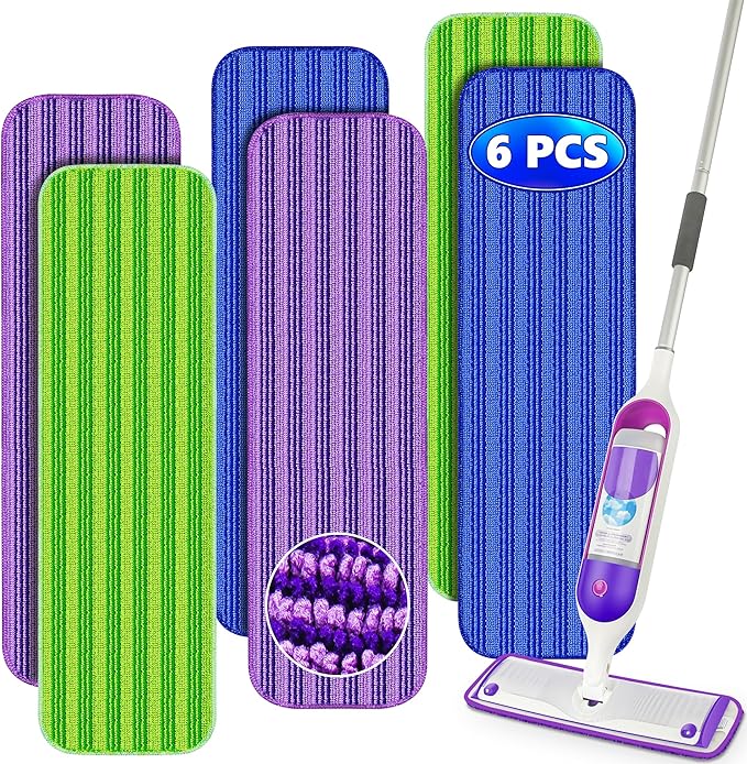 Reusable Mop Pads Compatible with Swiffer PowerMop, Microfiber Mop Pads Refills Mop Heads Replacement for Swiffer Mop Spray Mop Floor Mop, Washable Reusable Floor Mopping Refills, 6 Pack