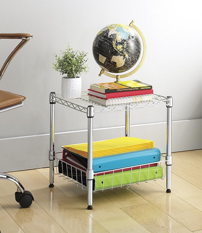 2-Wire Shelving Unit, Metal Storage Shelves, Stacking Shelf with Basket