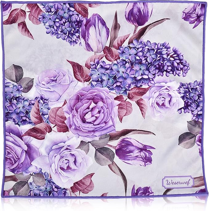 WESERWEF Design Microfiber Glasses Cleaning Cloth – Premium Cleaning Cloth for Eyeglasses, Screens, Tablets, Cameras & Lenses, 12" x 12", Ultra-Soft & Scratch-Free (Rose and Lilac)