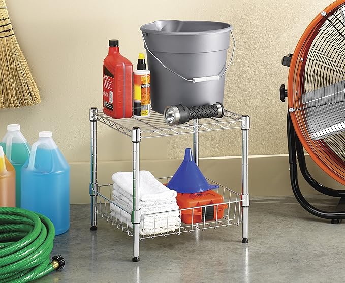 2-Wire Shelving Unit, Metal Storage Shelves, Stacking Shelf with Basket